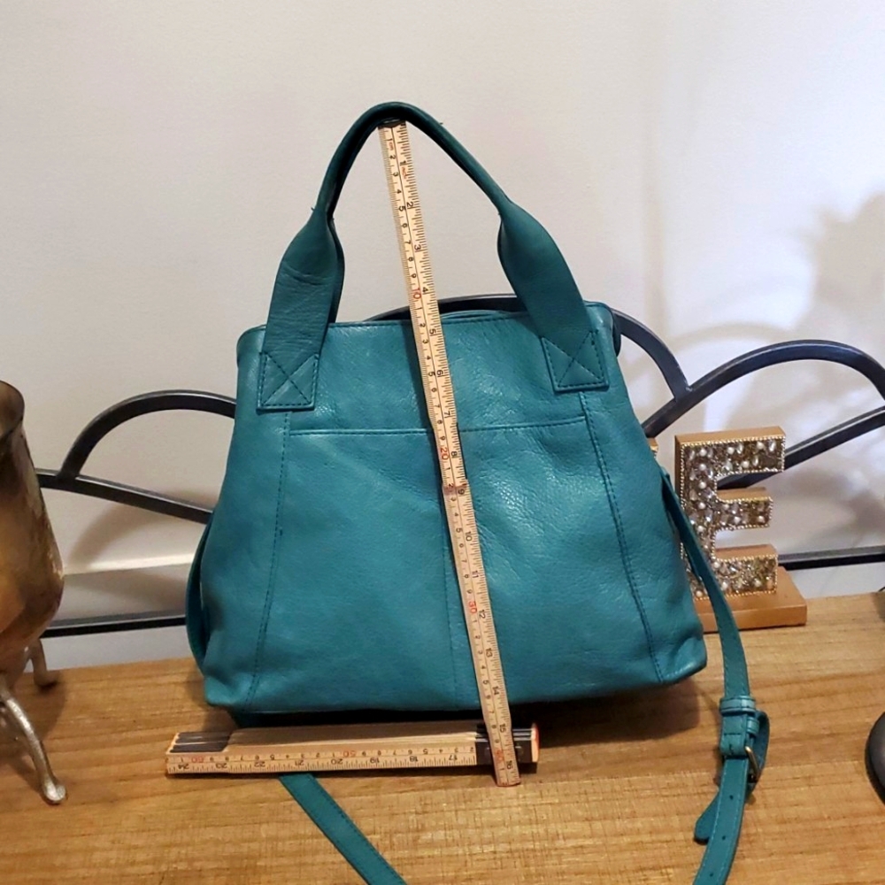 American Leather Co. Ada Triple Entry Leather Crossboy Satchel Deep Lake, Teal - Picture 12 of 12